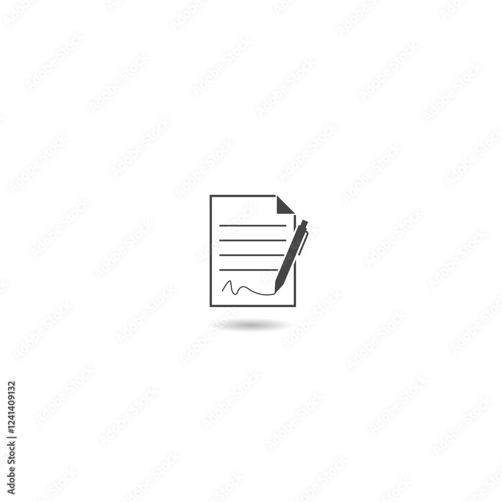 Pen signing a contract icon with shadow Pen signing a contract icon with shadow