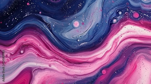 A textured background in pink emerges from the swirling mix of liquid paint colors