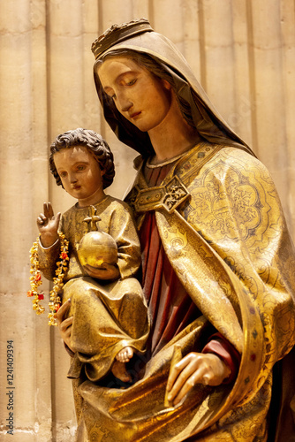 Virgin and child statue in Saint Philippe du Roule church, Paris, France photo