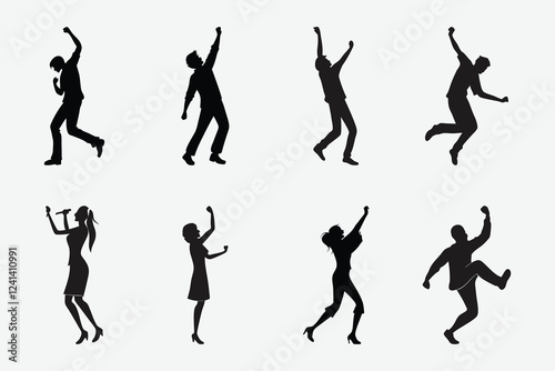 A set of men and women street dance hip hop dancers in silhouette