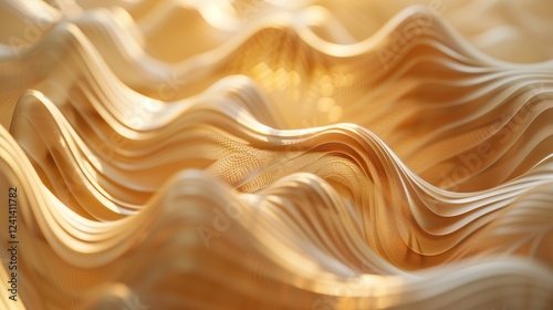 A close-up of a wavy silk fabric draped over a surface, with soft light shining through the fabric, creating smooth, flowing patterns and shadows. --ar 169 --v 6.0 -