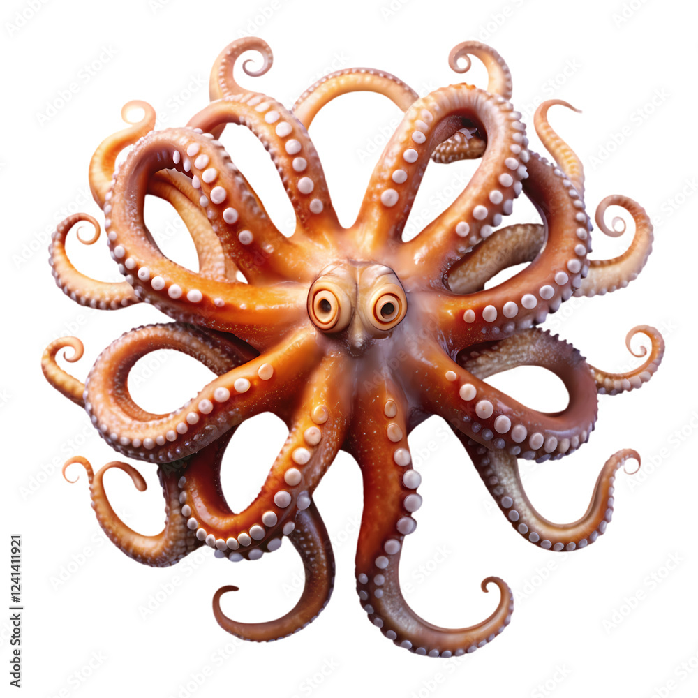 Obraz premium Amazing detailed octopus with eight tentacles ocean wildlife 3d sea art on transparent background