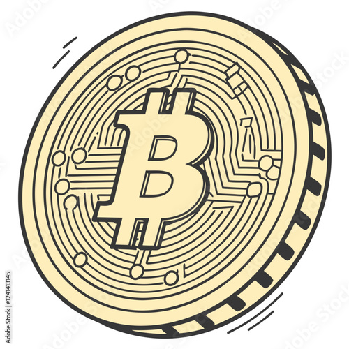 Bitcoin Gold Coin with Engraved "B" Symbol and Circuit Patterns. Perfect for: Bitcoin Pizza Day, Crypto Trading Events, fintech marketing