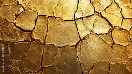 Golden cracked earth texture background.