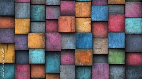 Colorful wooden cube pattern background.