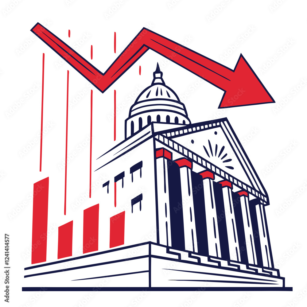 Obraz premium Stock Market Crash Icon with Red Candlestick Bars and Downward Arrow. Perfect for: Stock Market Crashes, Economic Recession Announcements, Financial Crisis Reports