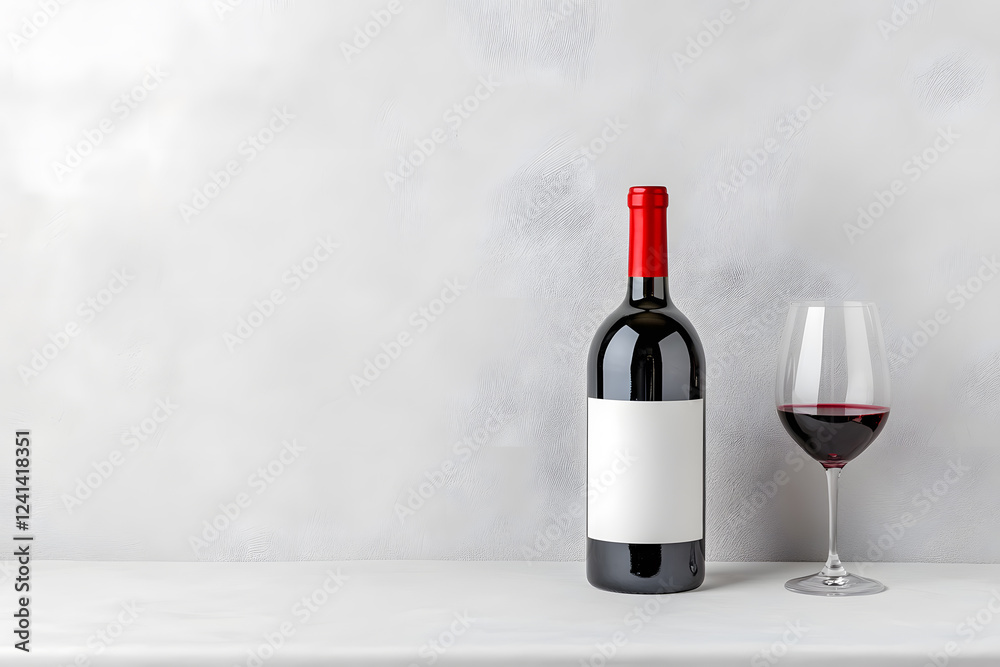 Bottle of red wine next to half filled wine glass on table isolated on white background Bottle of red wine next to half filled wine glass on table isolated on white background