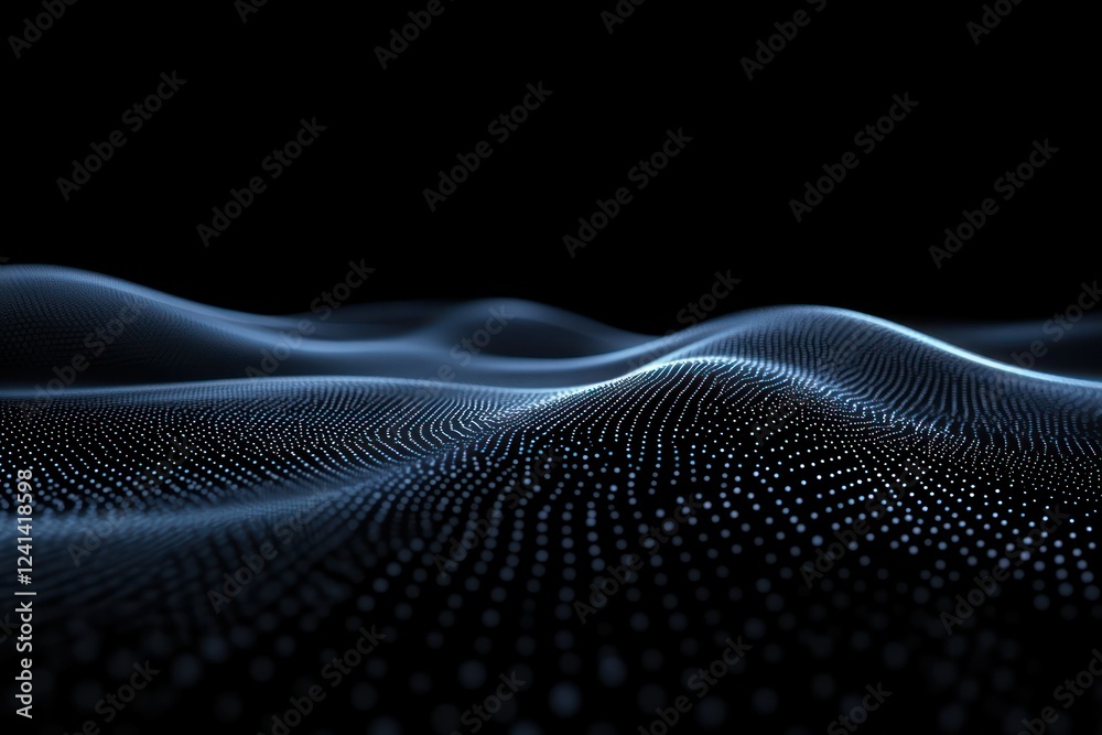 Abstract Digital Waves with Luminous Dots Against a Black Background in Elegant Motion Abstract Digital Waves with Luminous Dots Against a Black Background in Elegant Motion