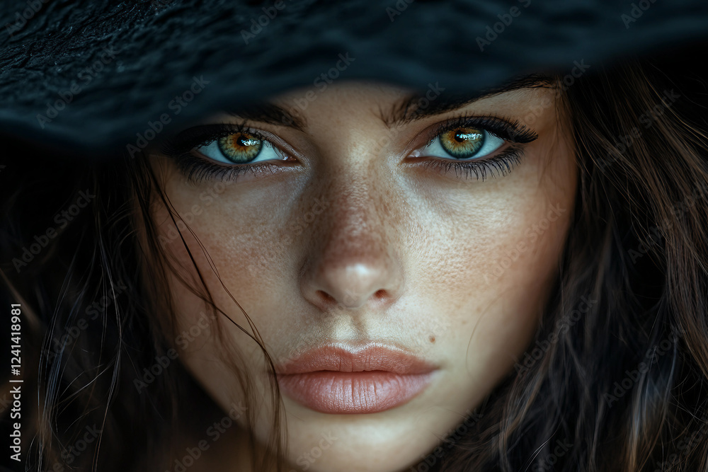 Classic Portrait of Mysterious scary Witch with Captivating glowing Eyes, Generative AI design Classic Portrait of Mysterious scary Witch with Captivating glowing Eyes, Generative AI design
