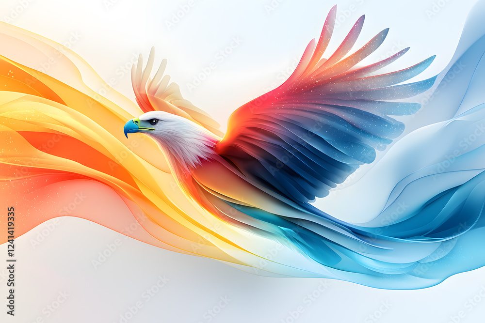 Fototapeta premium Abstract 3D flying eagle art poster, isolated on a white background