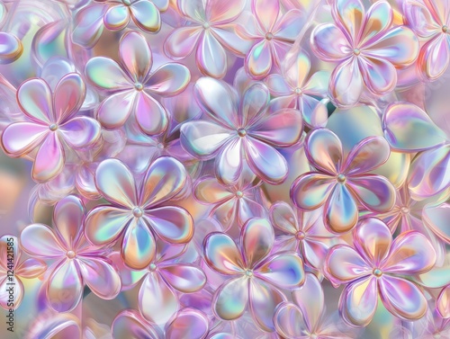 Iridescent Floral Dream:  A captivating close-up reveals a profusion of iridescent flowers, their petals shimmering with pastel hues of pink, purple, and white.