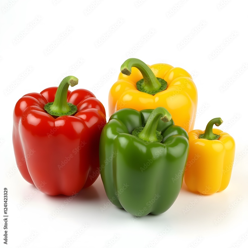 red and yellow and green peppers isolated on white background red and yellow and green peppers isolated on white background