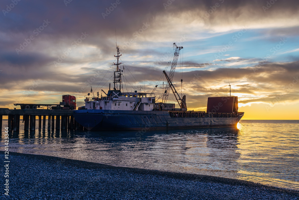 Small port terminal at the sunset Small port terminal at the sunset
