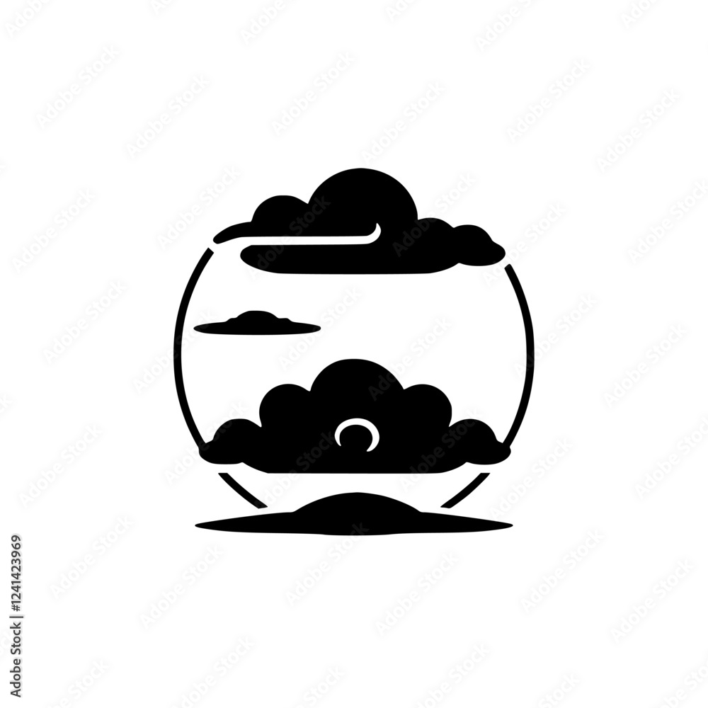 Fototapeta premium Sunset Landscape: A Minimalist Cloudscape Illustration. Simple design, perfect for nature lovers and graphic designers. Evokes serenity and the beauty of a simple horizon.