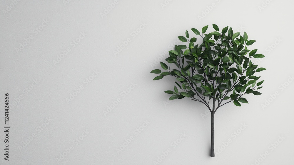 Obraz premium Lush Green Decorative Tree Against Minimalist White Wall Background
