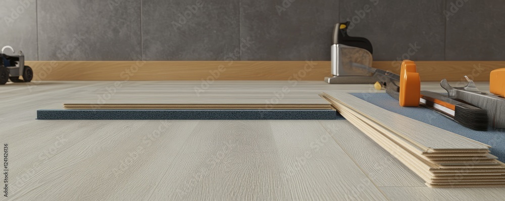 Obraz premium Polished wooden flooring installed in sunny room setting.