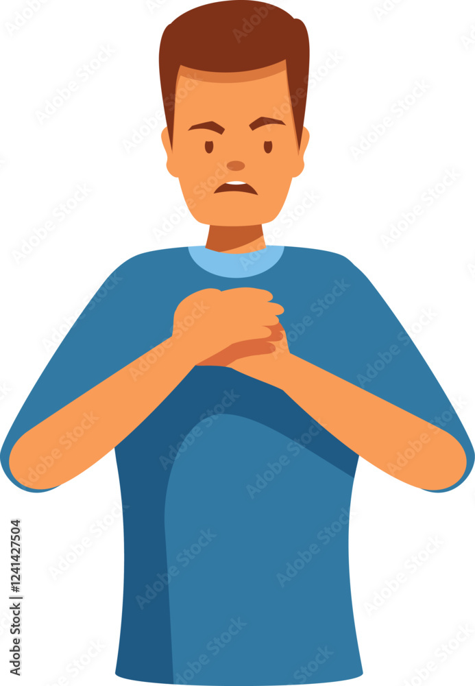 Worried man clutching his chest, suffering from sudden pain, possible heart attack or stroke Worried man clutching his chest, suffering from sudden pain, possible heart attack or stroke