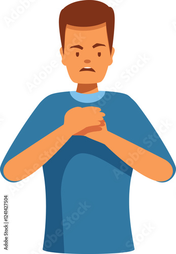 Worried man clutching his chest, suffering from sudden pain, possible heart attack or stroke