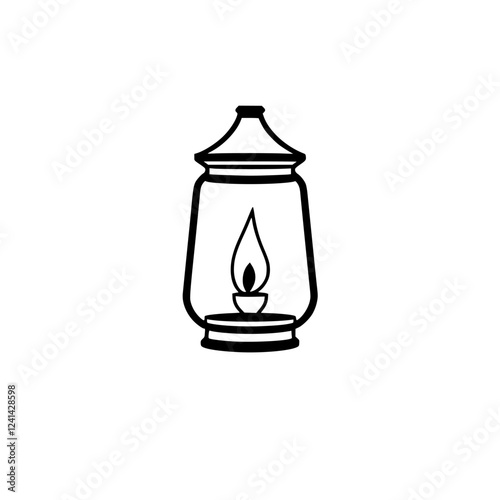 Wallpaper Mural Vintage Lantern with Candle Flame: A Symbol of Hope and Peace. Minimalist Black and White Line Art Design. Perfect for Home Decor or Graphic Design Projects. Torontodigital.ca