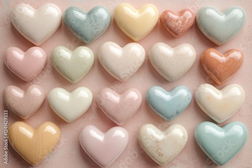 Assorted HeartShaped Pastel Soaps Arranged on Soft Pink Background