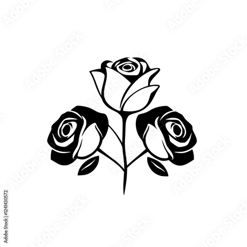 Elegant Black and White Rose Illustration: A Classic Floral Design. Perfect for adding a touch of sophistication to any project or design.
