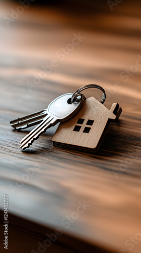 Llaves de casa con llavero de madera en forma de casa	