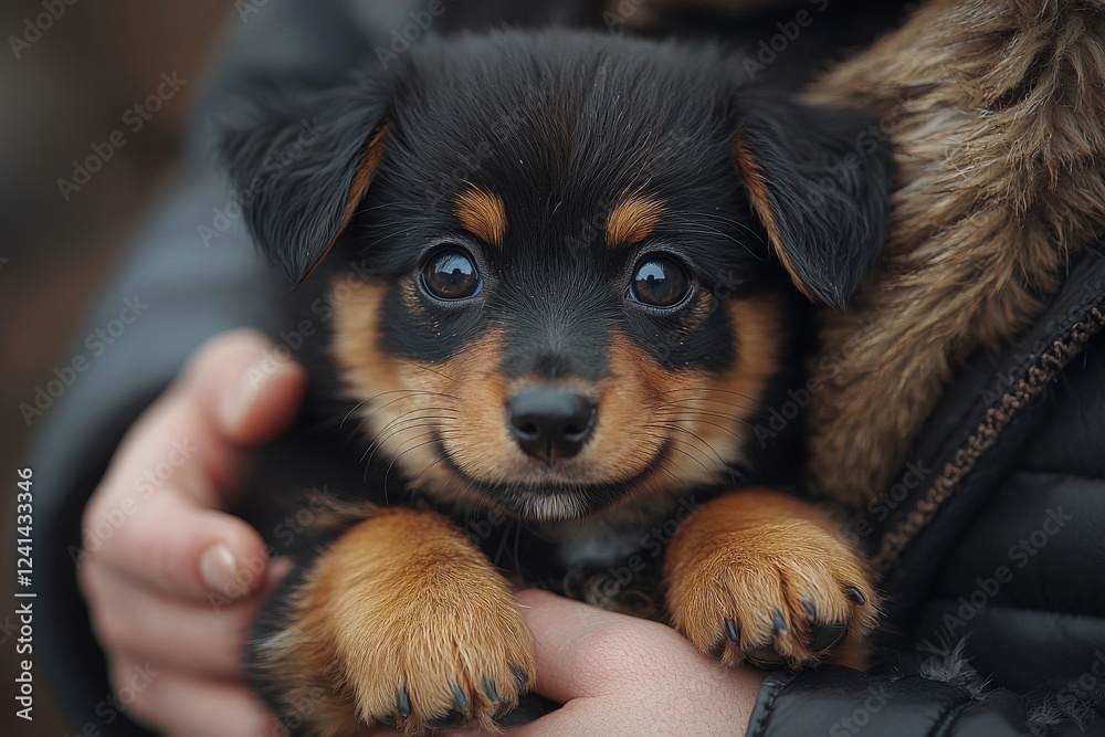A happy little dog held by its owners, reflecting a family lifestyle that includes pets and the loving bond between two people of the same sex A happy little dog held by its owners, reflecting a family lifestyle that includes pets and the loving bond between two people of the same sex