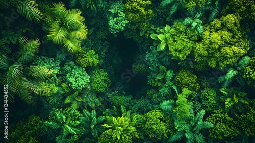 An Exquisite Overhead View of Flourishing Tropical Rainforest Complete with Diverse Flora and Charming Wildlife for Stunning Nature Illustrations