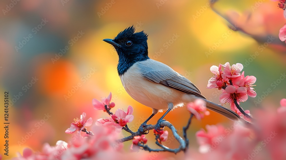 Captivating View of Black-crested Bulbul Showcasing Its Beauty in Artistic Tilt-Shift Photography Surrounded by Blossoms Captivating View of Black-crested Bulbul Showcasing Its Beauty in Artistic Tilt-Shift Photography Surrounded by Blossoms