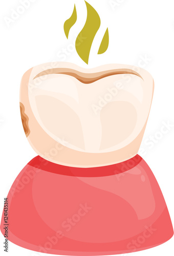 Diseased tooth with caries emitting bad smell causing inflammation of gums, dental care concept