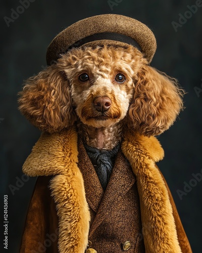 Pet royal petfluencer fashion style A stylish dog wearing elegant vintage attire. photo