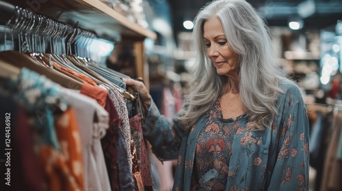 Elegant senior woman shopping in boutique clothing store