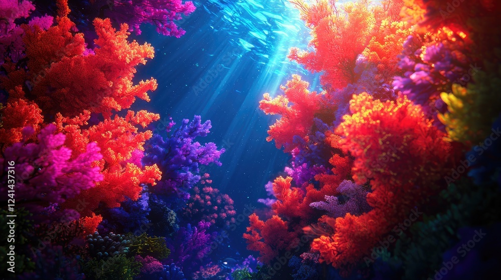 Fototapeta premium Vibrant Underwater Coral Reef Scene with Colorful Marine Life