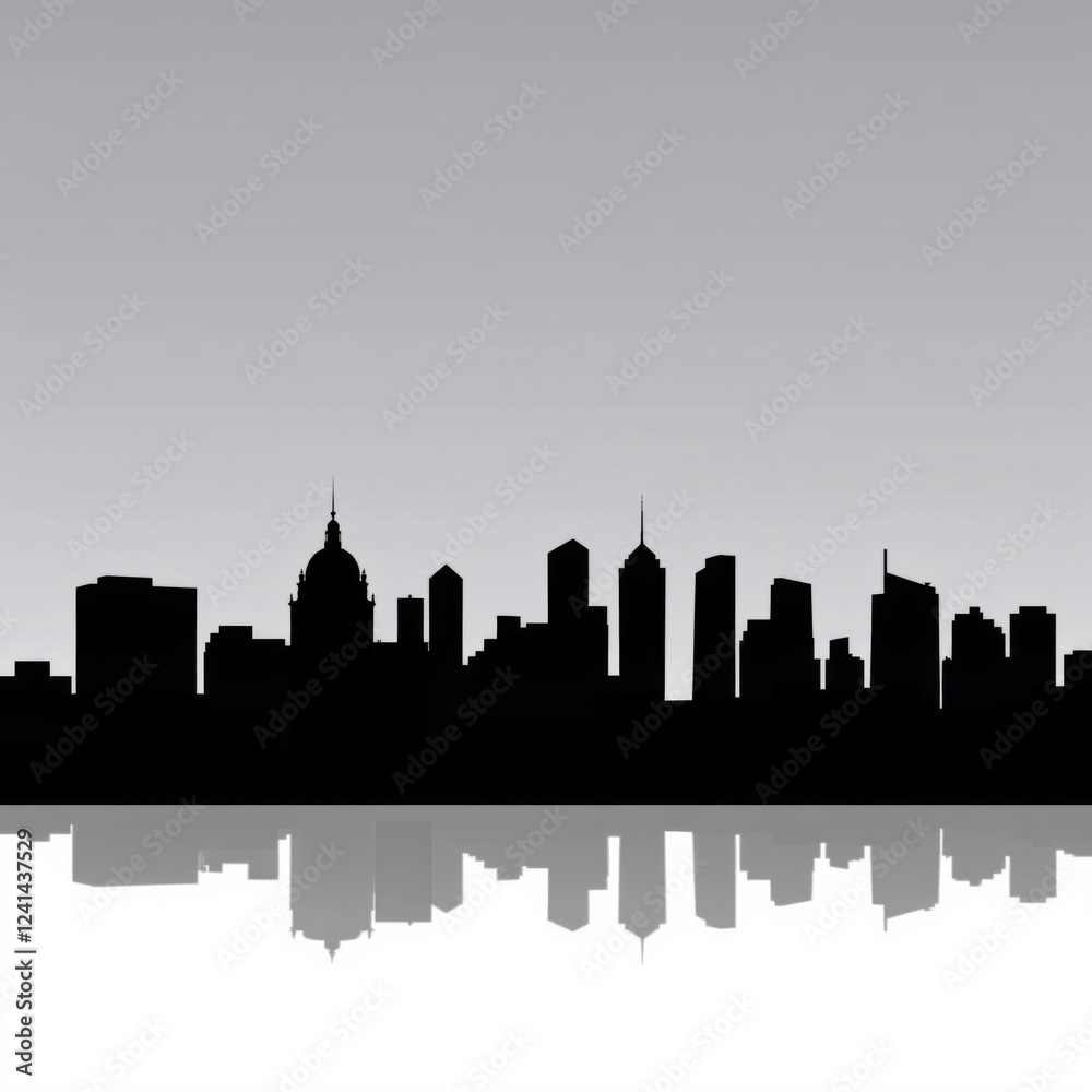 Silhouette of a city skyline during a vibrant sunset showcasing tall buildings against a colorful sky silhouetted skyline cityscape architecture illustration building city vector