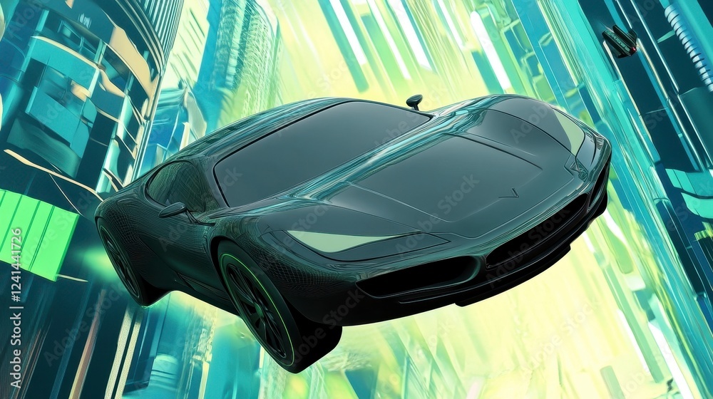 Obraz premium Futuristic Sports Car in High-Tech Urban Environment Background