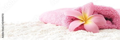 Pink Towel and Flower on Soft Sand - A Relaxing Spa Scene
