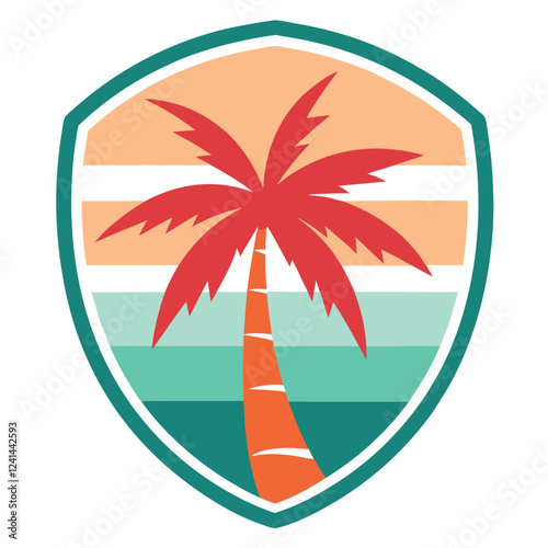 Retro Surfboard Palm Logo Badge - Vintage Surf Style Design photo