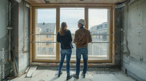 Wallpaper Mural Client and engineer discussing ventilation systems in a room under construction Torontodigital.ca