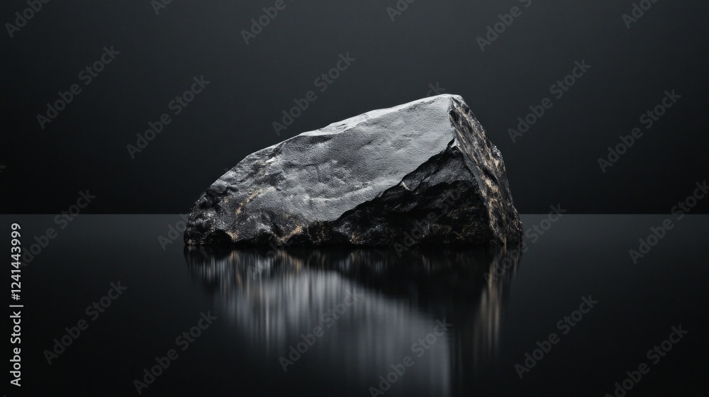 Naklejka premium Polished obsidian rock on glossy surface reflecting light