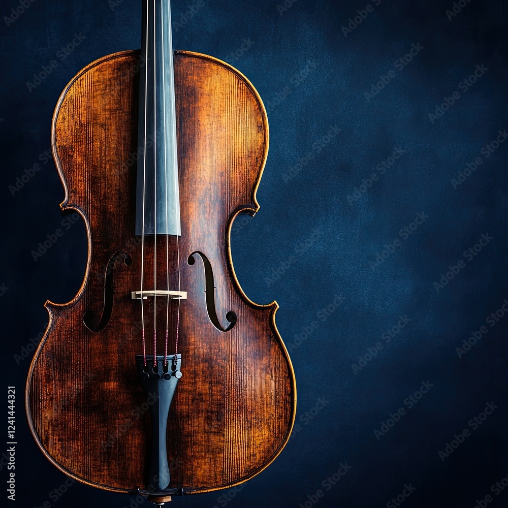 A cello on a black background with space for text, designed for a classical music album or CD cover