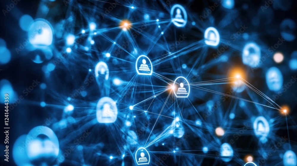 Obraz premium Global network connection; digital profiles; glowing background; website banner