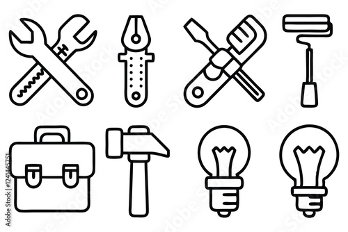 repair concept editable stroke outline icons set 