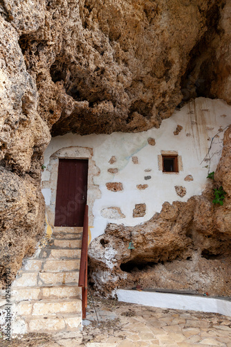 Obraz na płótnie The rock-carved chapel os Saint John in the rural region of Apokoronas, Chania, Crete, Greece, that blends history, tradition, and nature. w salonie