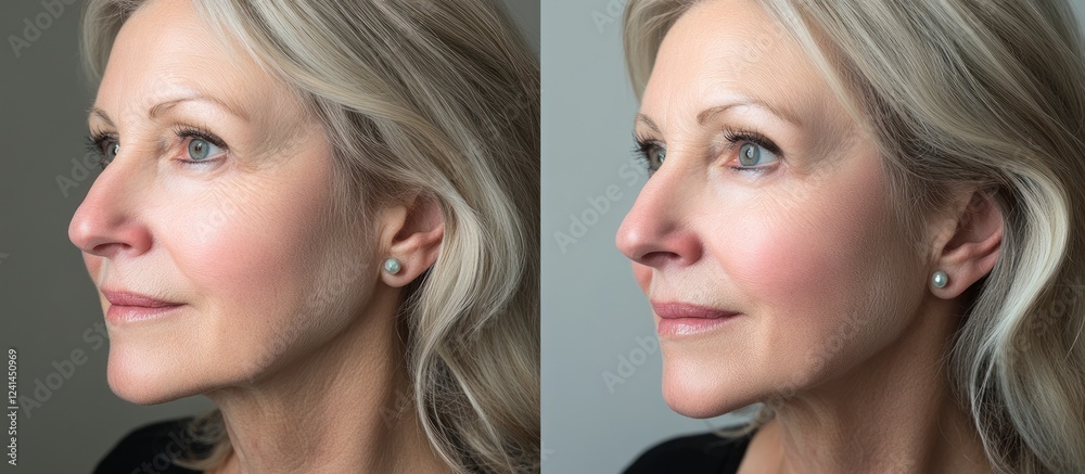 Before & After Facial Treatment Mature Woman, Studio Before & After Facial Treatment Mature Woman, Studio