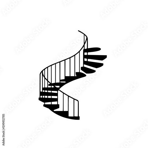 Spiral Staircase: Minimalist Black and White Architectural Design.  A modern, elegant, and simple illustration of a spiral staircase, perfect for interior design inspiration.