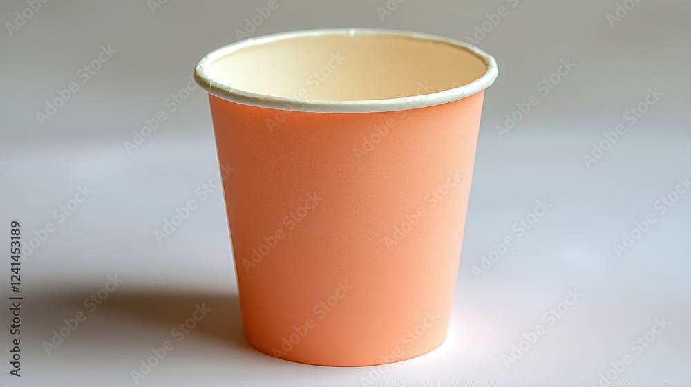Peach Colored Paper Cup on a Neutral Background for Beverages Peach Colored Paper Cup on a Neutral Background for Beverages