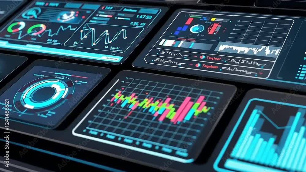 Peralatan digital untuk bisnis musik menampilkan data suara dan video melalui panel komputer