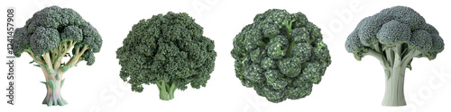Broccoli isolated on transparent background, PNG, Set of