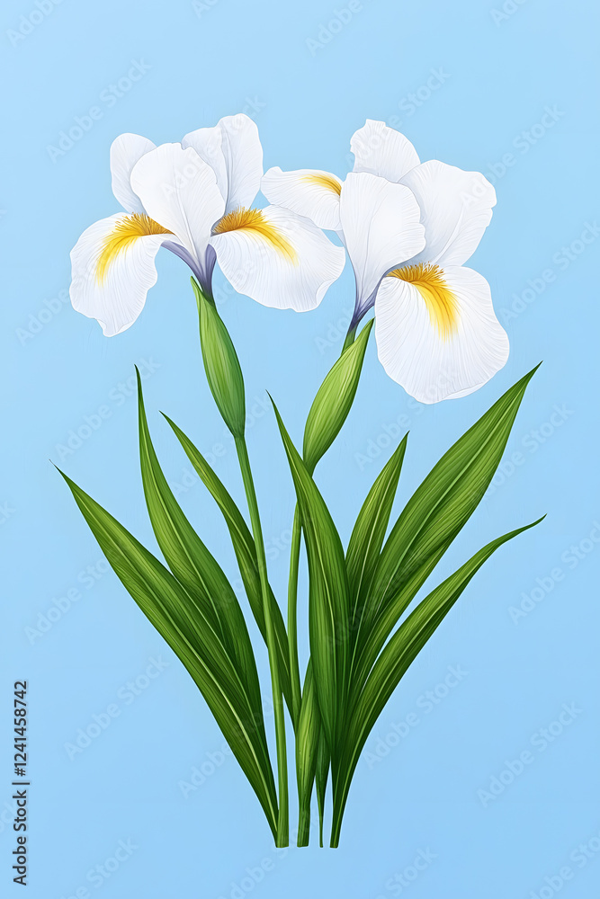 Fototapeta premium Iris purple blossom watercolor flowers Isolated on white
