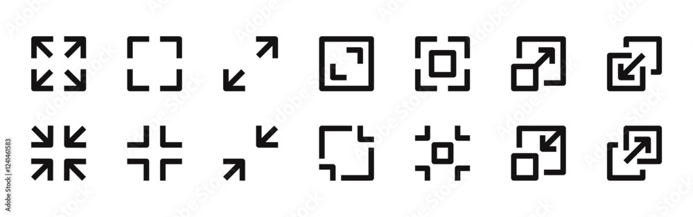 Full screen icons set. Scalability symbol collection. Vector illustration. Full screen icons set. Scalability symbol collection. Vector illustration.